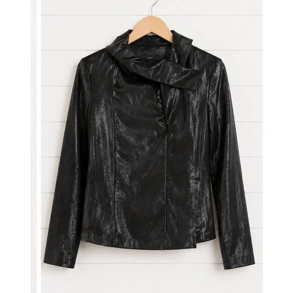 INC international concepts faux leather sheen asymmetrical jacket M - Picture 2 of 8